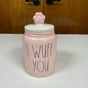 Rae Dunn Rare Blush Pink "I Wuff You" Dog Treat Canister Puppy Pink Jar